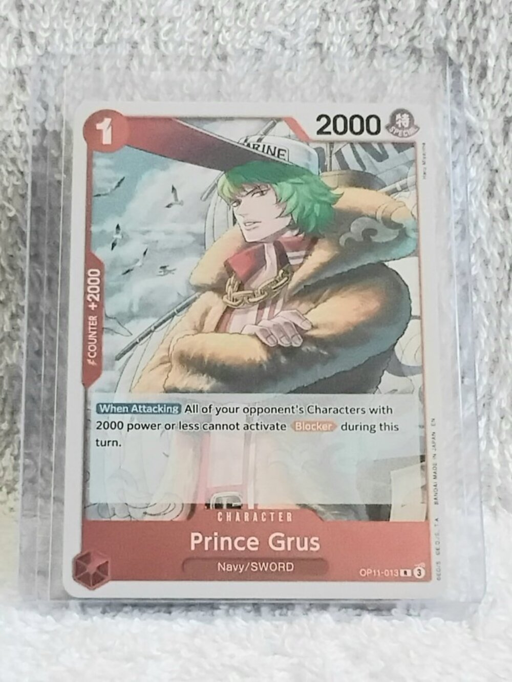 3/$25 Mint Rare One Piece Prince Grus Holo Character Card OP11-013 by Bandai!!